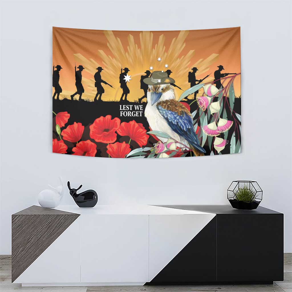 Australia Kookaburra ANZAC Day Tapestry Rising Sun 25th April Poppy Eucalyptus Blossoms - Aussie Hoodie