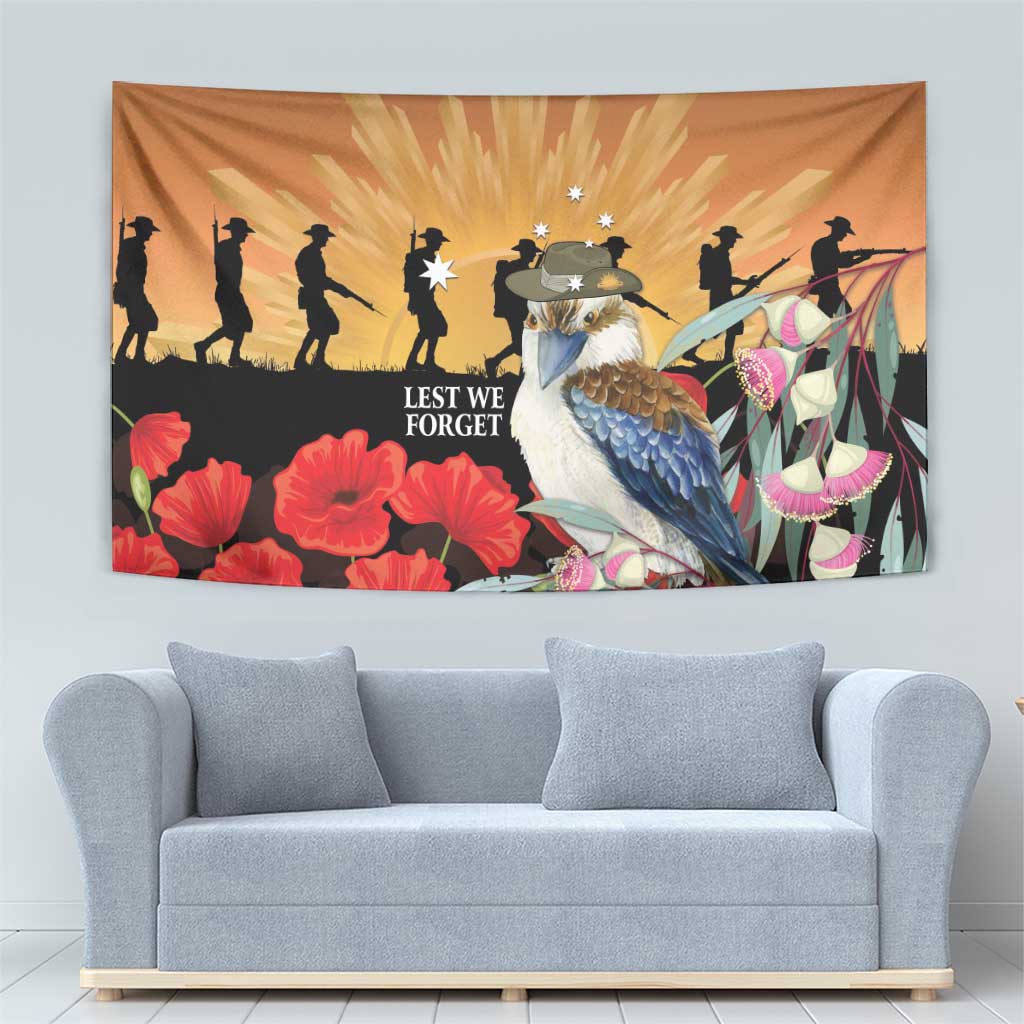 Australia Kookaburra ANZAC Day Tapestry Rising Sun 25th April Poppy Eucalyptus Blossoms - Aussie Hoodie