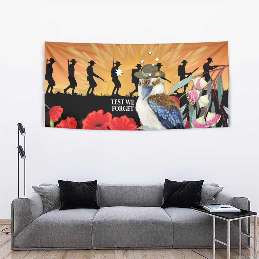 Australia Kookaburra ANZAC Day Tapestry Rising Sun 25th April Poppy Eucalyptus Blossoms - Aussie Hoodie