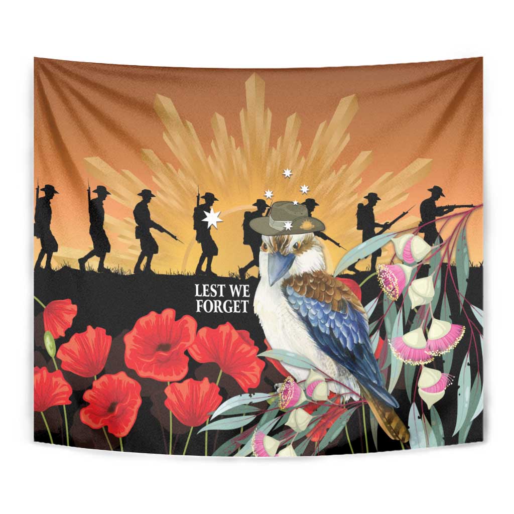 Australia Kookaburra ANZAC Day Tapestry Rising Sun 25th April Poppy Eucalyptus Blossoms - Aussie Hoodie