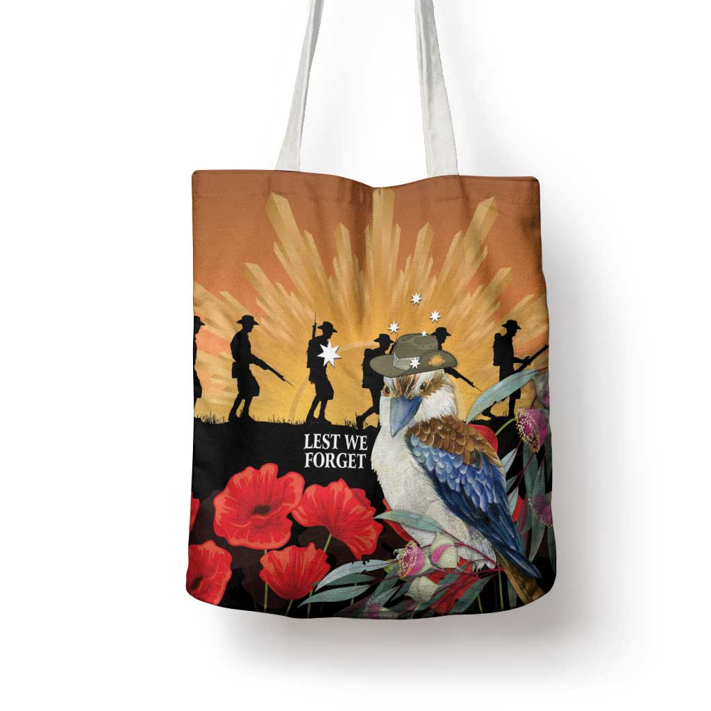 Australia Kookaburra ANZAC Day Tote Bag Rising Sun 25th April Poppy Eucalyptus Blossoms - Aussie Hoodie
