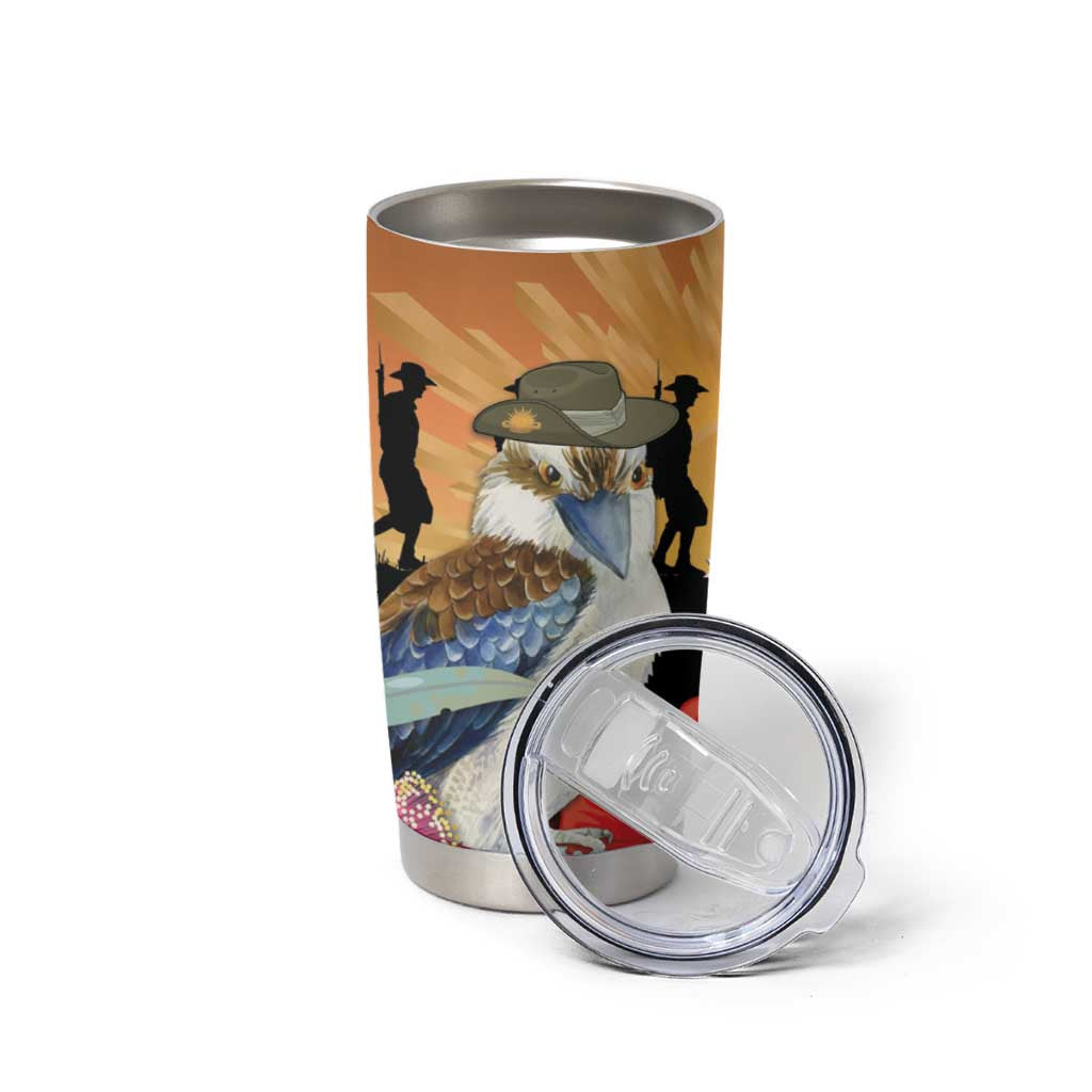 Australia Kookaburra ANZAC Day Tumbler Cup Rising Sun 25th April Poppy Eucalyptus Blossoms - Aussie Hoodie