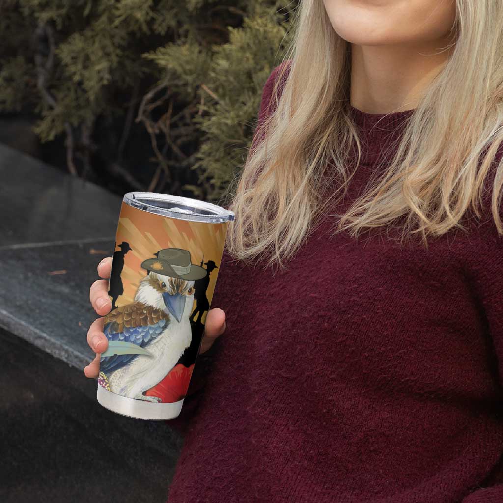 Australia Kookaburra ANZAC Day Tumbler Cup Rising Sun 25th April Poppy Eucalyptus Blossoms - Aussie Hoodie