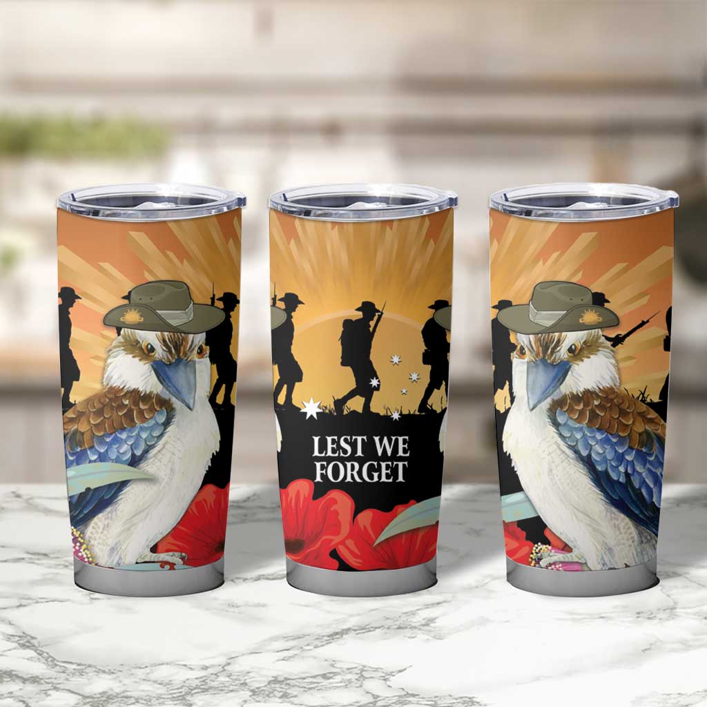 Australia Kookaburra ANZAC Day Tumbler Cup Rising Sun 25th April Poppy Eucalyptus Blossoms - Aussie Hoodie