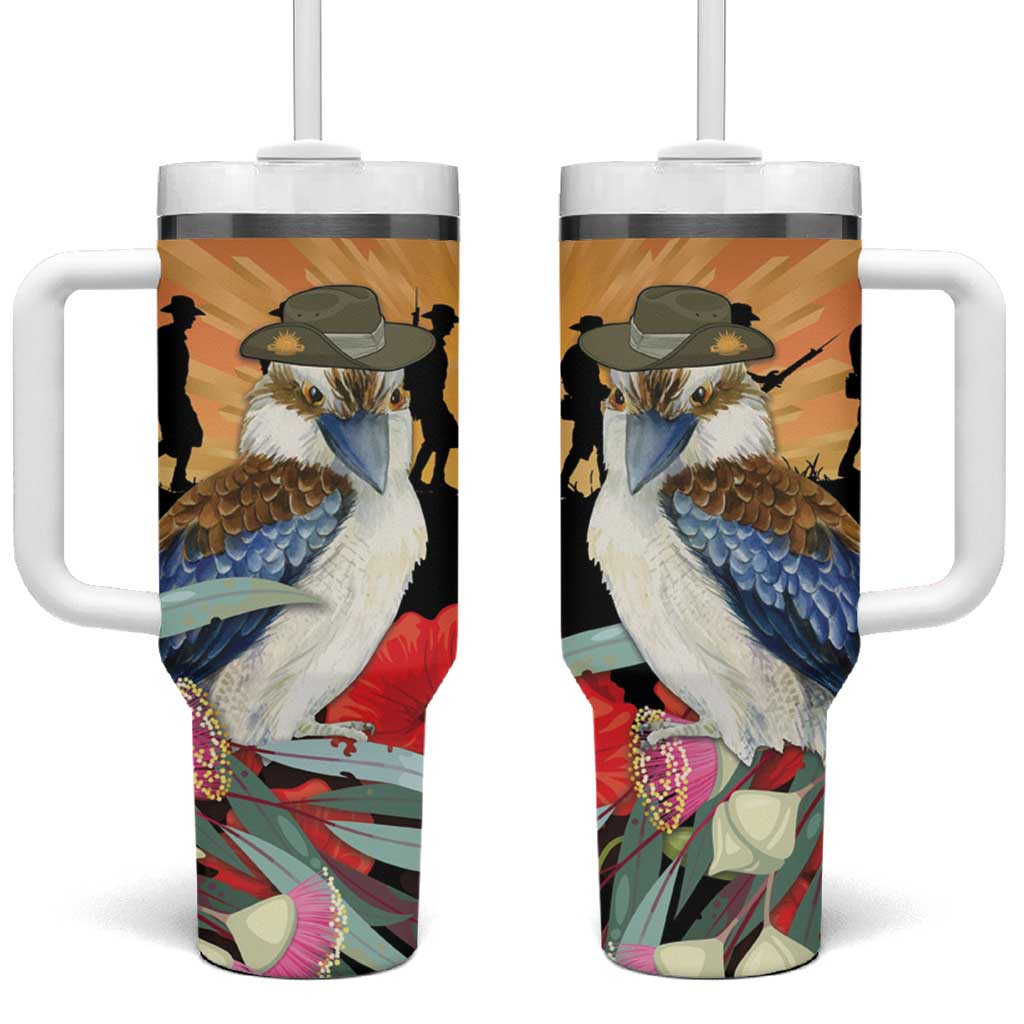 Australia Kookaburra ANZAC Day Tumbler With Handle Rising Sun 25th April Poppy Eucalyptus Blossoms - Aussie Hoodie
