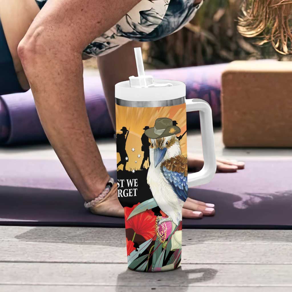 Australia Kookaburra ANZAC Day Tumbler With Handle Rising Sun 25th April Poppy Eucalyptus Blossoms - Aussie Hoodie