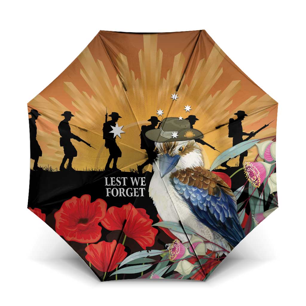Australia Kookaburra ANZAC Day Umbrella Rising Sun 25th April Poppy Eucalyptus Blossoms - Aussie Hoodie
