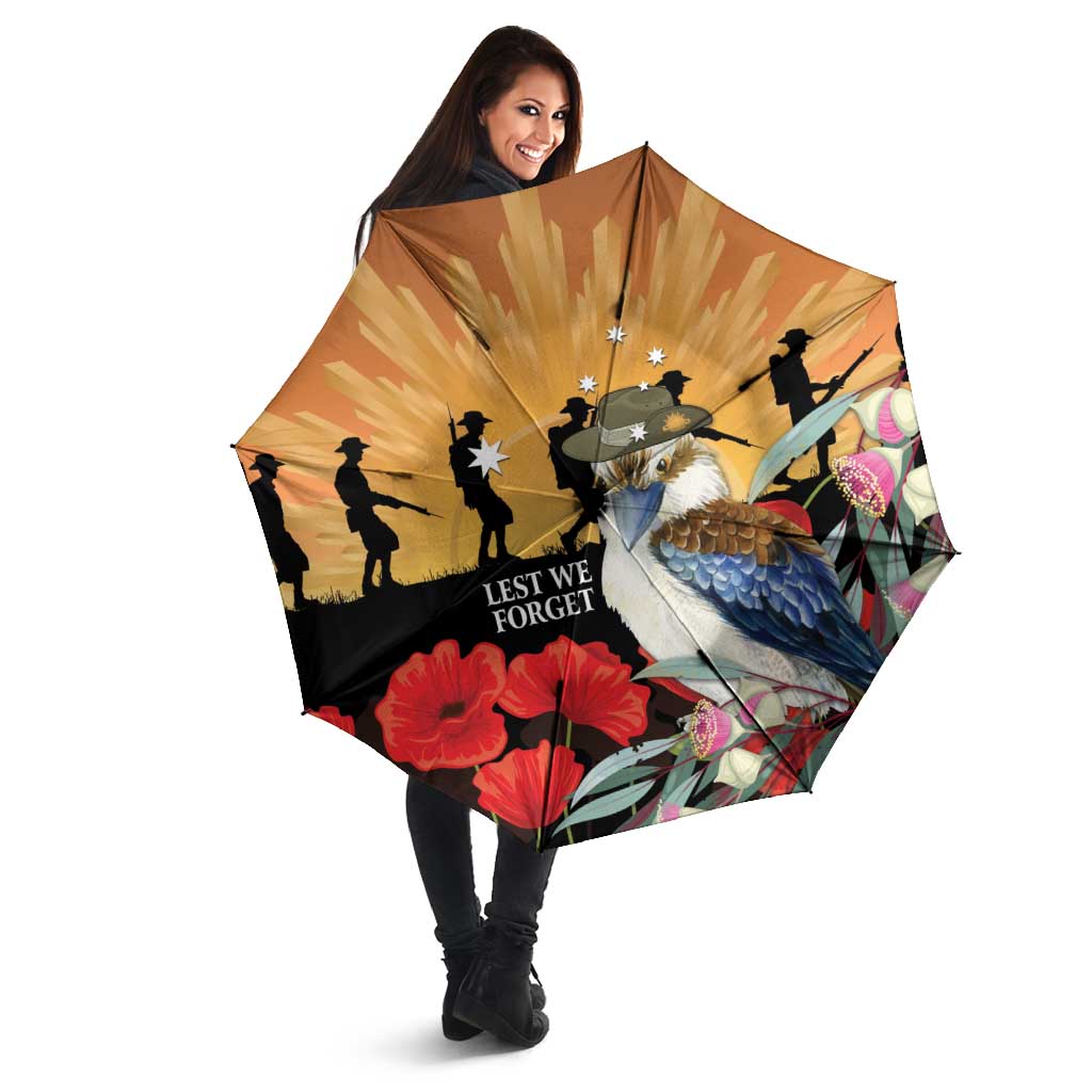 Australia Kookaburra ANZAC Day Umbrella Rising Sun 25th April Poppy Eucalyptus Blossoms - Aussie Hoodie