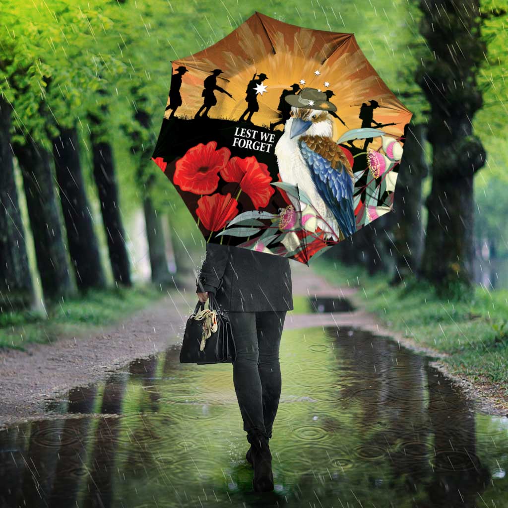 Australia Kookaburra ANZAC Day Umbrella Rising Sun 25th April Poppy Eucalyptus Blossoms - Aussie Hoodie