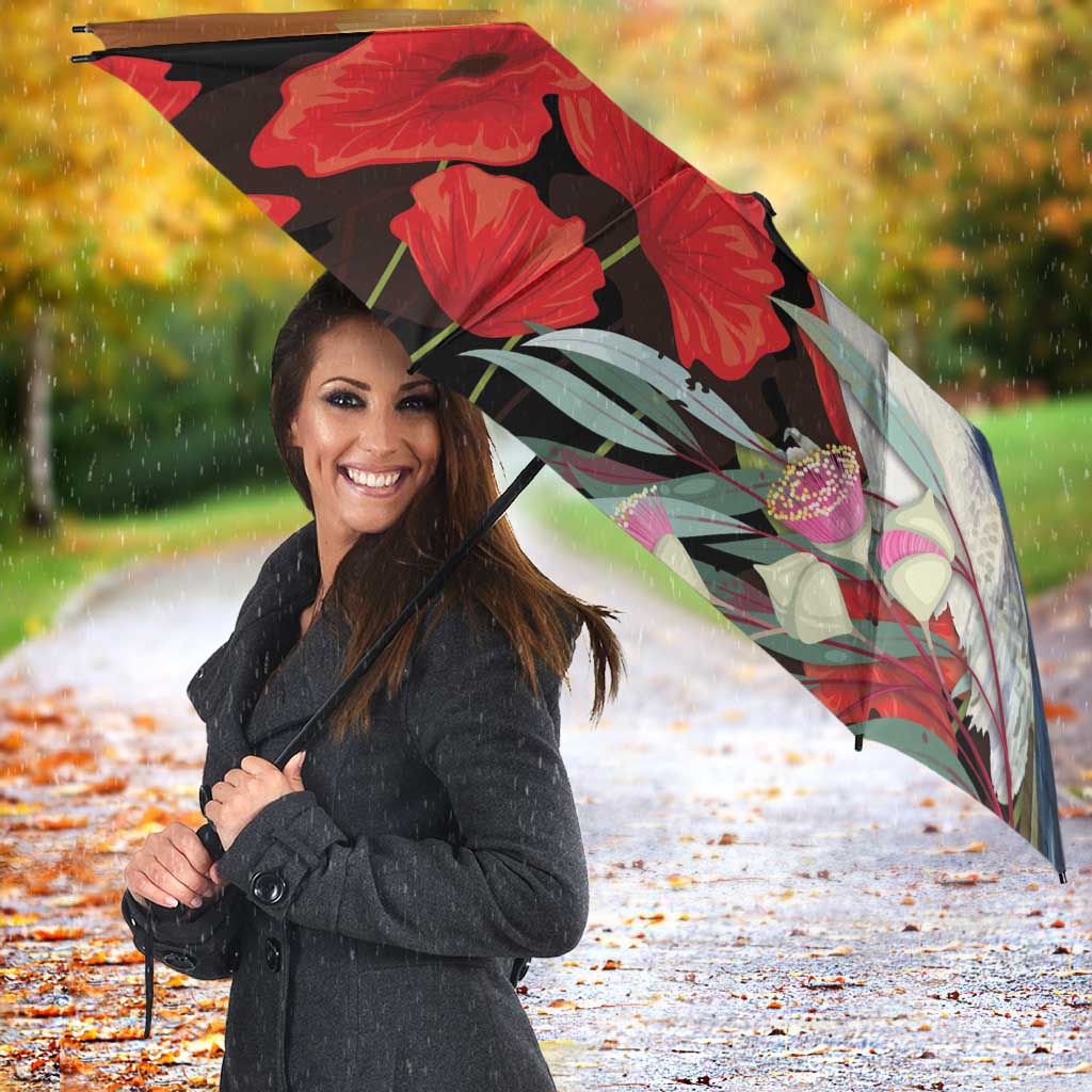Australia Kookaburra ANZAC Day Umbrella Rising Sun 25th April Poppy Eucalyptus Blossoms - Aussie Hoodie