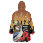 Australia Kookaburra ANZAC Day Wearable Blanket Hoodie Rising Sun 25th April Poppy Eucalyptus Blossoms - Aussie Hoodie