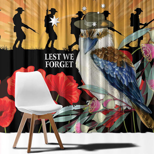 Australia Kookaburra ANZAC Day Window Curtain Rising Sun 25th April Poppy Eucalyptus Blossoms - Aussie Hoodie