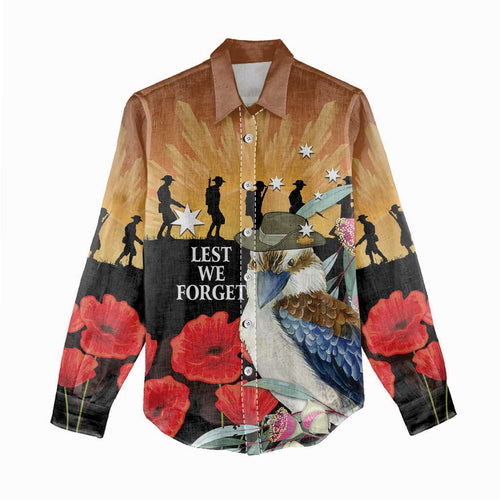 Australia Kookaburra ANZAC Day Women Casual Shirt Rising Sun 25th April Poppy Eucalyptus Blossoms - Aussie Hoodie