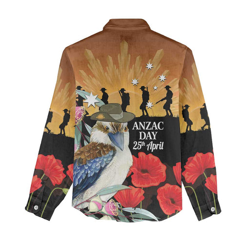 Australia Kookaburra ANZAC Day Women Casual Shirt Rising Sun 25th April Poppy Eucalyptus Blossoms - Aussie Hoodie