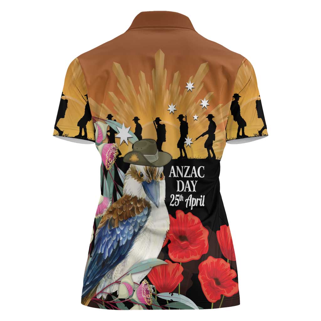 Australia Kookaburra ANZAC Day Women Polo Shirt Rising Sun 25th April Poppy Eucalyptus Blossoms - Aussie Hoodie