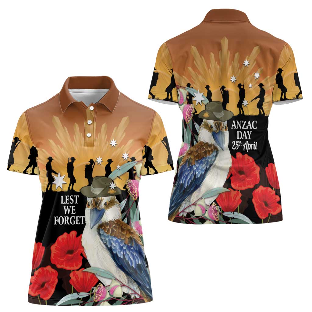 Australia Kookaburra ANZAC Day Women Polo Shirt Rising Sun 25th April Poppy Eucalyptus Blossoms - Aussie Hoodie