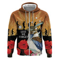 Australia Kookaburra ANZAC Day Zip Hoodie Rising Sun 25th April Poppy Eucalyptus Blossoms - Aussie Hoodie