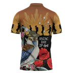 Australia Kookaburra ANZAC Day Zipper Polo Shirt Rising Sun 25th April Poppy Eucalyptus Blossoms - Aussie Hoodie