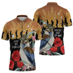 Australia Kookaburra ANZAC Day Zipper Polo Shirt Rising Sun 25th April Poppy Eucalyptus Blossoms - Aussie Hoodie