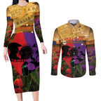 Australia ANZAC Day Couples Matching Long Sleeve Bodycon Dress and Long Sleeve Button Shirt Australian Army Animals Lest We Forget