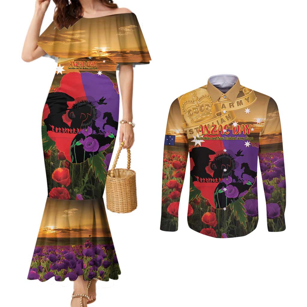 Australia ANZAC Day Couples Matching Mermaid Dress and Long Sleeve Button Shirt Australian Army Animals Lest We Forget