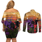 Australia ANZAC Day Couples Matching Off Shoulder Short Dress and Long Sleeve Button Shirt Australian Army Animals Lest We Forget