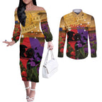 Australia ANZAC Day Couples Matching Off The Shoulder Long Sleeve Dress and Long Sleeve Button Shirt Australian Army Animals Lest We Forget