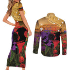 Australia ANZAC Day Couples Matching Short Sleeve Bodycon Dress and Long Sleeve Button Shirt Australian Army Animals Lest We Forget