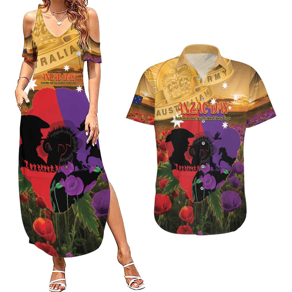 Australia ANZAC Day Couples Matching Summer Maxi Dress and Hawaiian Shirt Australian Army Animals Lest We Forget