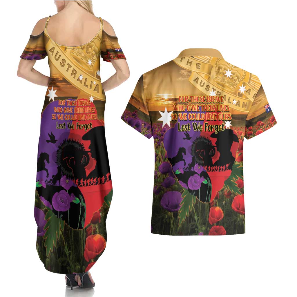Australia ANZAC Day Couples Matching Summer Maxi Dress and Hawaiian Shirt Australian Army Animals Lest We Forget