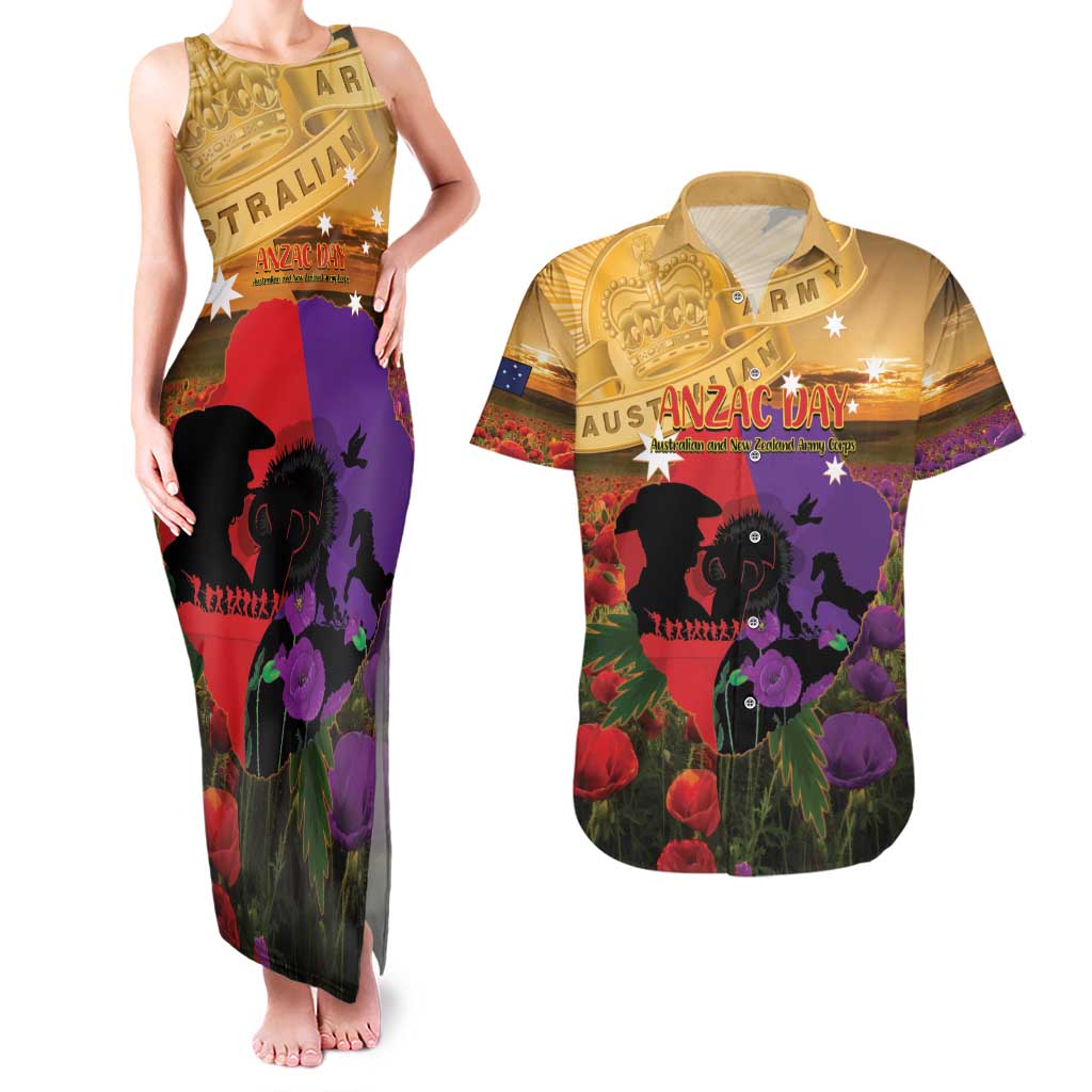 Australia ANZAC Day Couples Matching Tank Maxi Dress and Hawaiian Shirt Australian Army Animals Lest We Forget