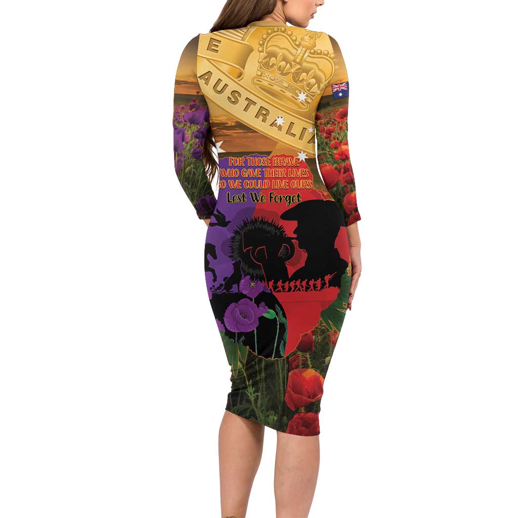 Australia ANZAC Day Family Matching Long Sleeve Bodycon Dress and Hawaiian Shirt Australian Army Animals Lest We Forget