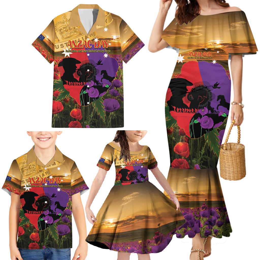 Australia ANZAC Day Family Matching Mermaid Dress and Hawaiian Shirt Australian Army Animals Lest We Forget
