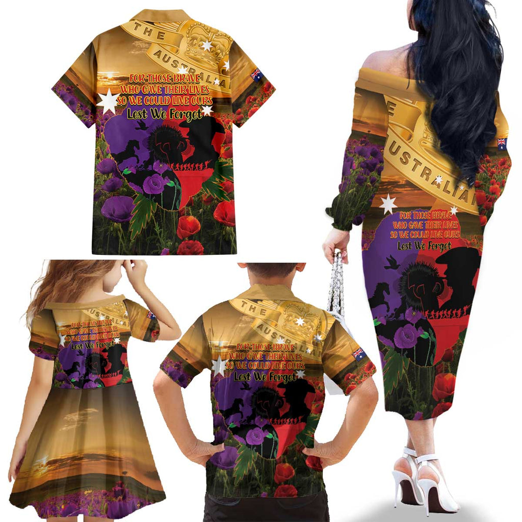 Australia ANZAC Day Family Matching Off The Shoulder Long Sleeve Dress and Hawaiian Shirt Australian Army Animals Lest We Forget