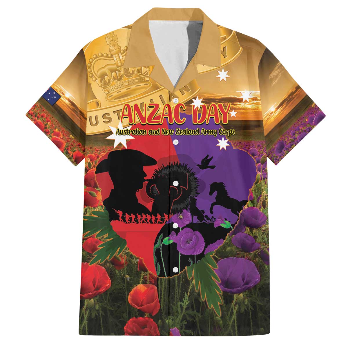 Australia ANZAC Day Family Matching Off The Shoulder Long Sleeve Dress and Hawaiian Shirt Australian Army Animals Lest We Forget