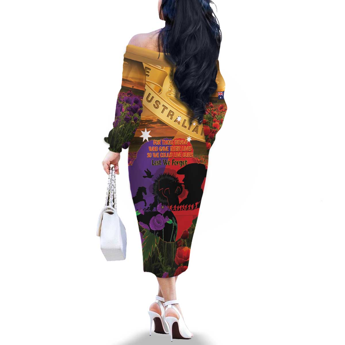 Australia ANZAC Day Family Matching Off The Shoulder Long Sleeve Dress and Hawaiian Shirt Australian Army Animals Lest We Forget
