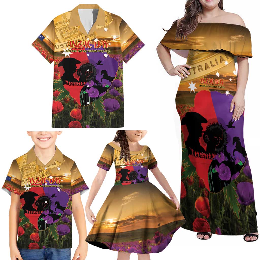 Australia ANZAC Day Family Matching Off Shoulder Maxi Dress and Hawaiian Shirt Australian Army Animals Lest We Forget
