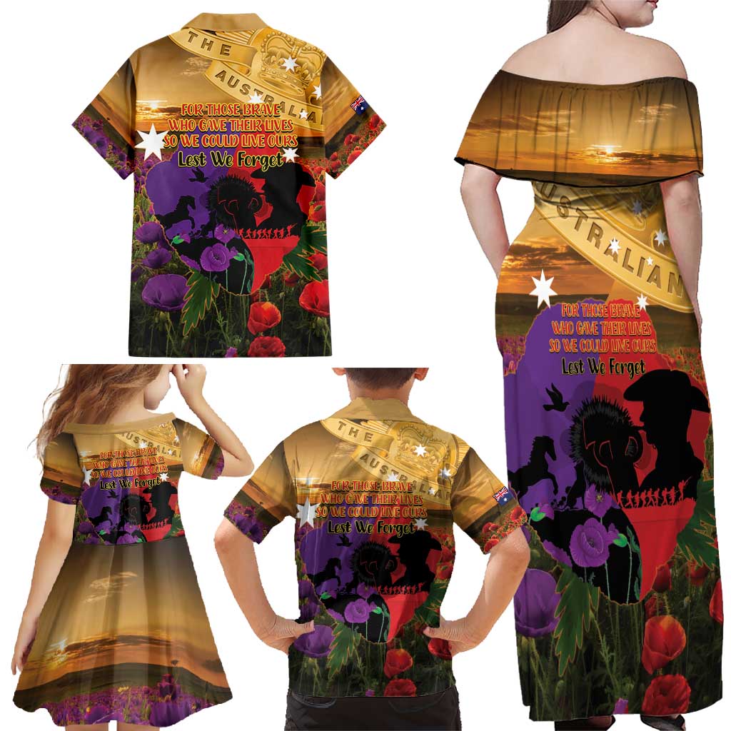 Australia ANZAC Day Family Matching Off Shoulder Maxi Dress and Hawaiian Shirt Australian Army Animals Lest We Forget