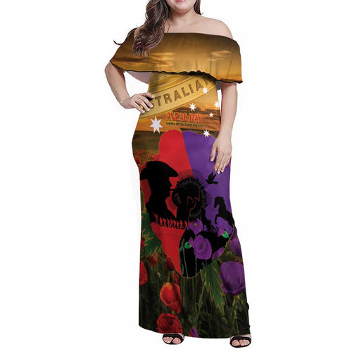 Australia ANZAC Day Family Matching Off Shoulder Maxi Dress and Hawaiian Shirt Australian Army Animals Lest We Forget