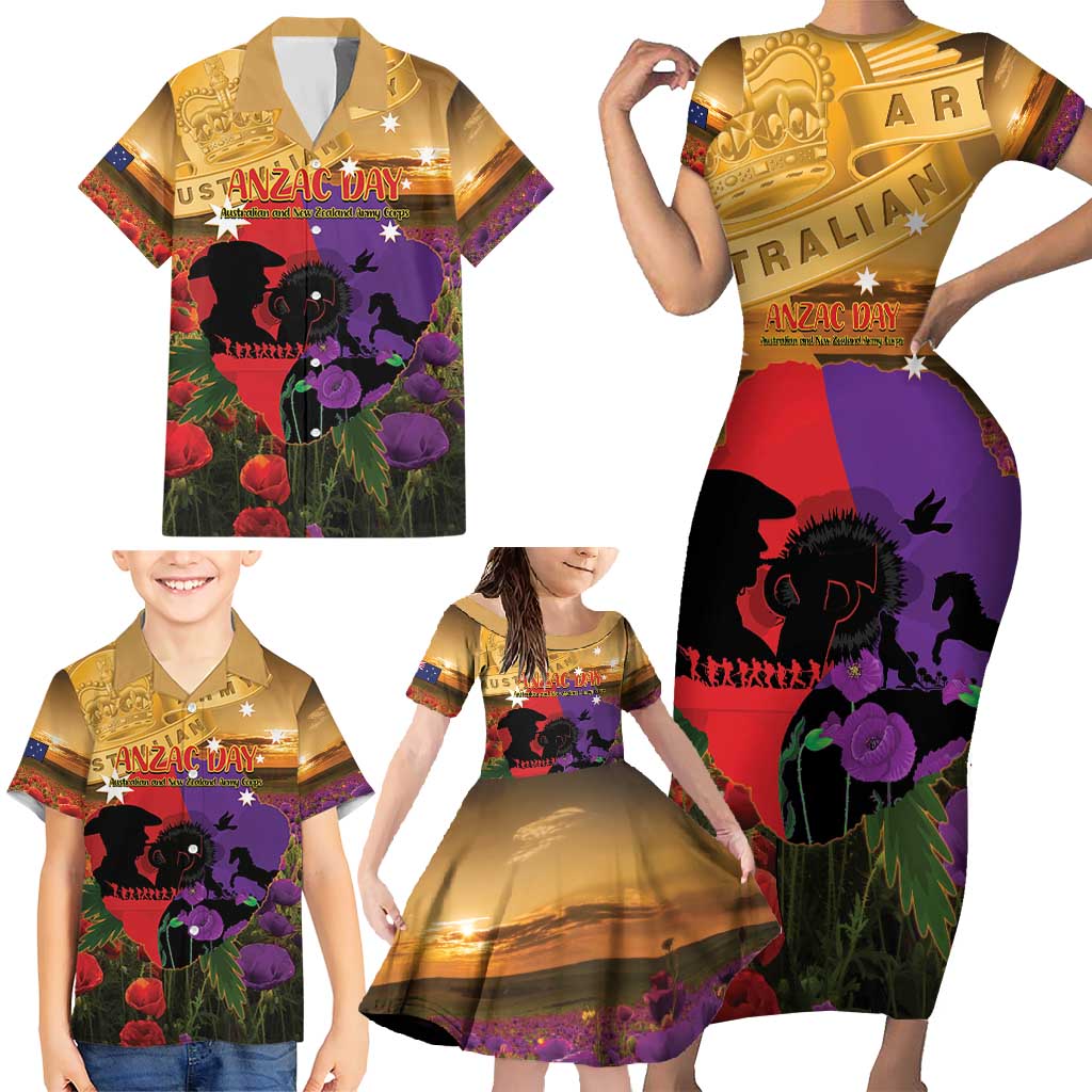 Australia ANZAC Day Family Matching Short Sleeve Bodycon Dress and Hawaiian Shirt Australian Army Animals Lest We Forget