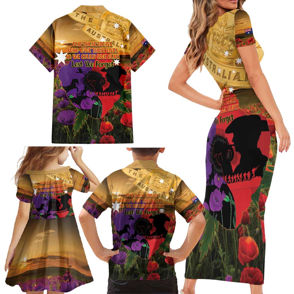 Australia ANZAC Day Family Matching Short Sleeve Bodycon Dress and Hawaiian Shirt Australian Army Animals Lest We Forget