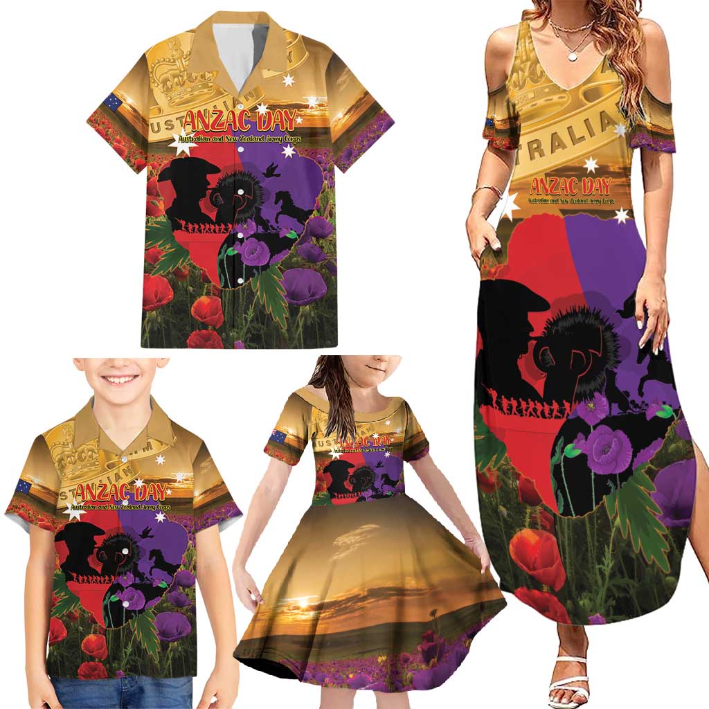 Australia ANZAC Day Family Matching Summer Maxi Dress and Hawaiian Shirt Australian Army Animals Lest We Forget