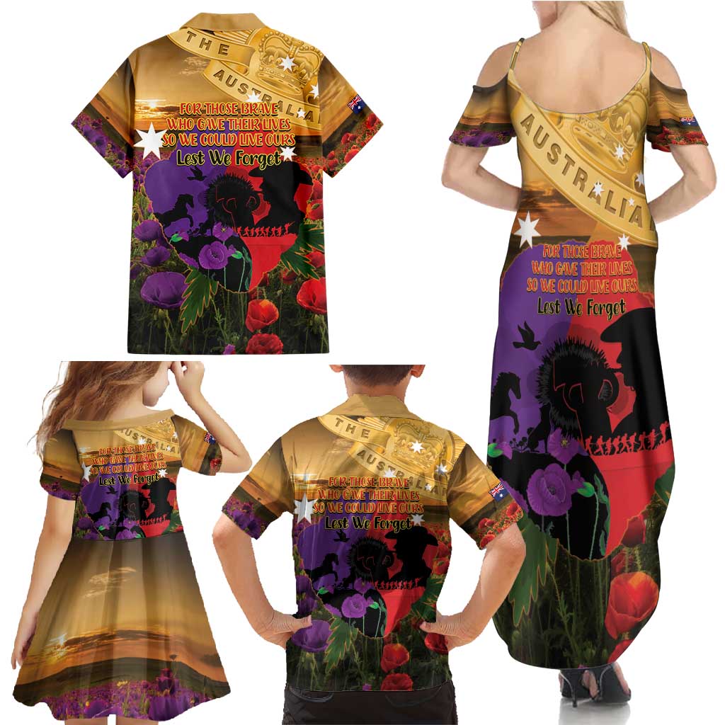 Australia ANZAC Day Family Matching Summer Maxi Dress and Hawaiian Shirt Australian Army Animals Lest We Forget
