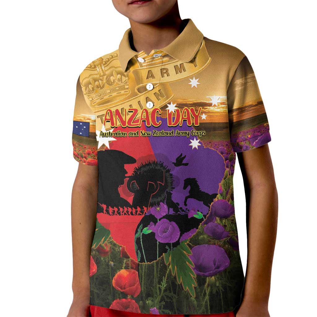 Australia ANZAC Day Kid Polo Shirt Australian Army Animals Lest We Forget