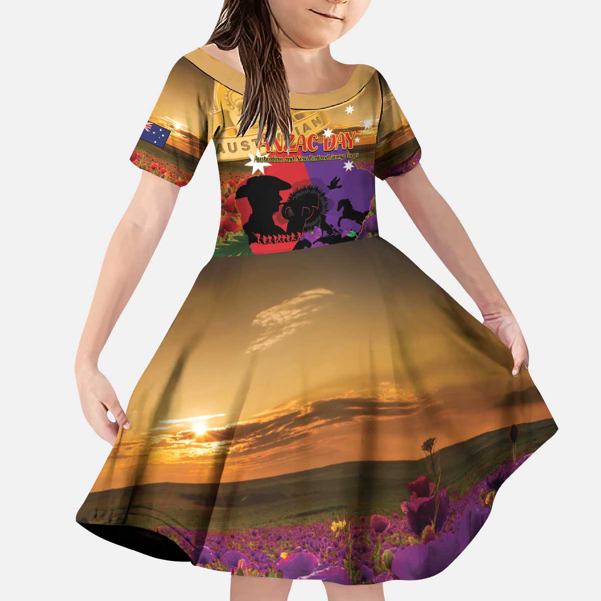 Australia ANZAC Day Kid Short Sleeve Dress Australian Army Animals Lest We Forget