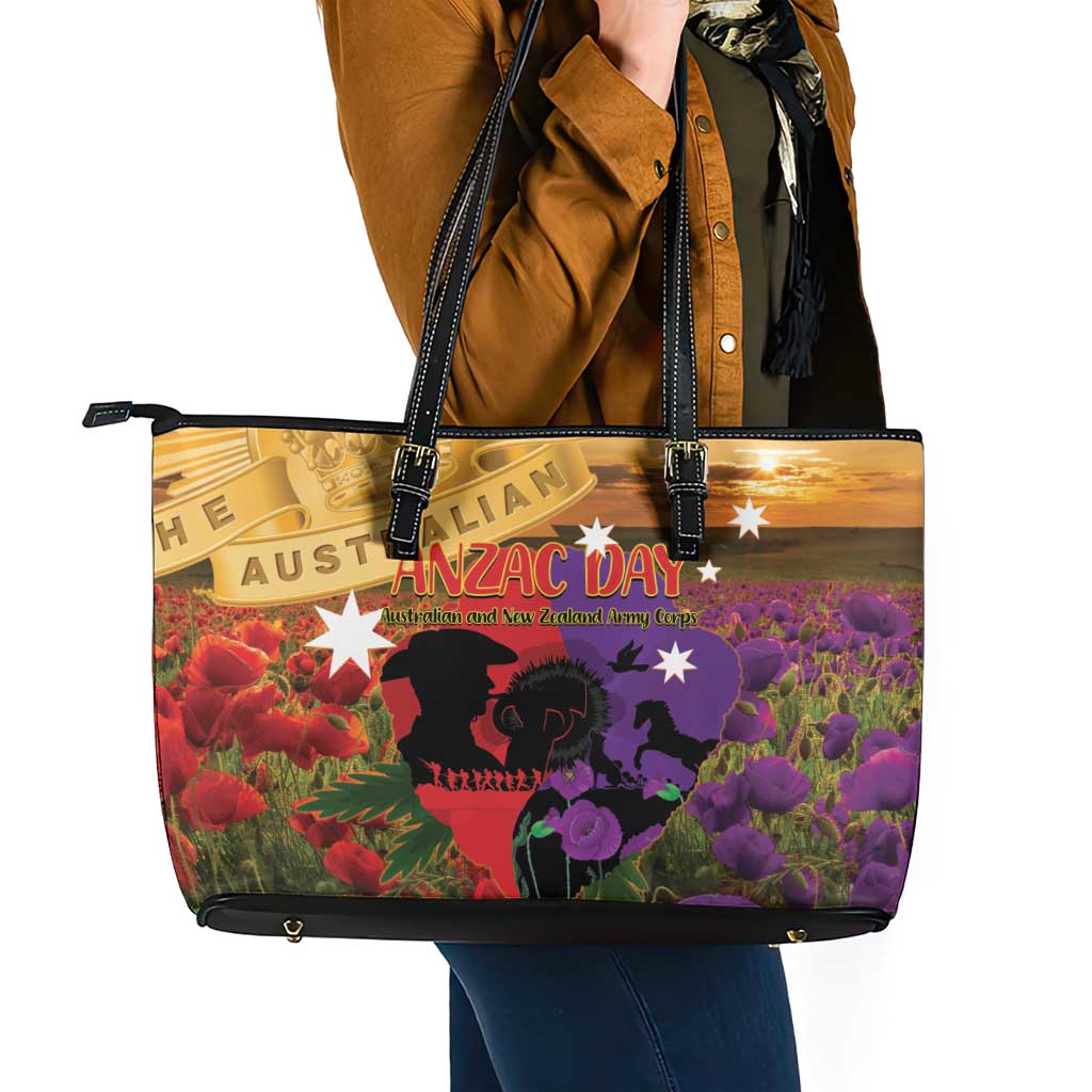 Australia ANZAC Day Leather Tote Bag Australian Army Animals Lest We Forget