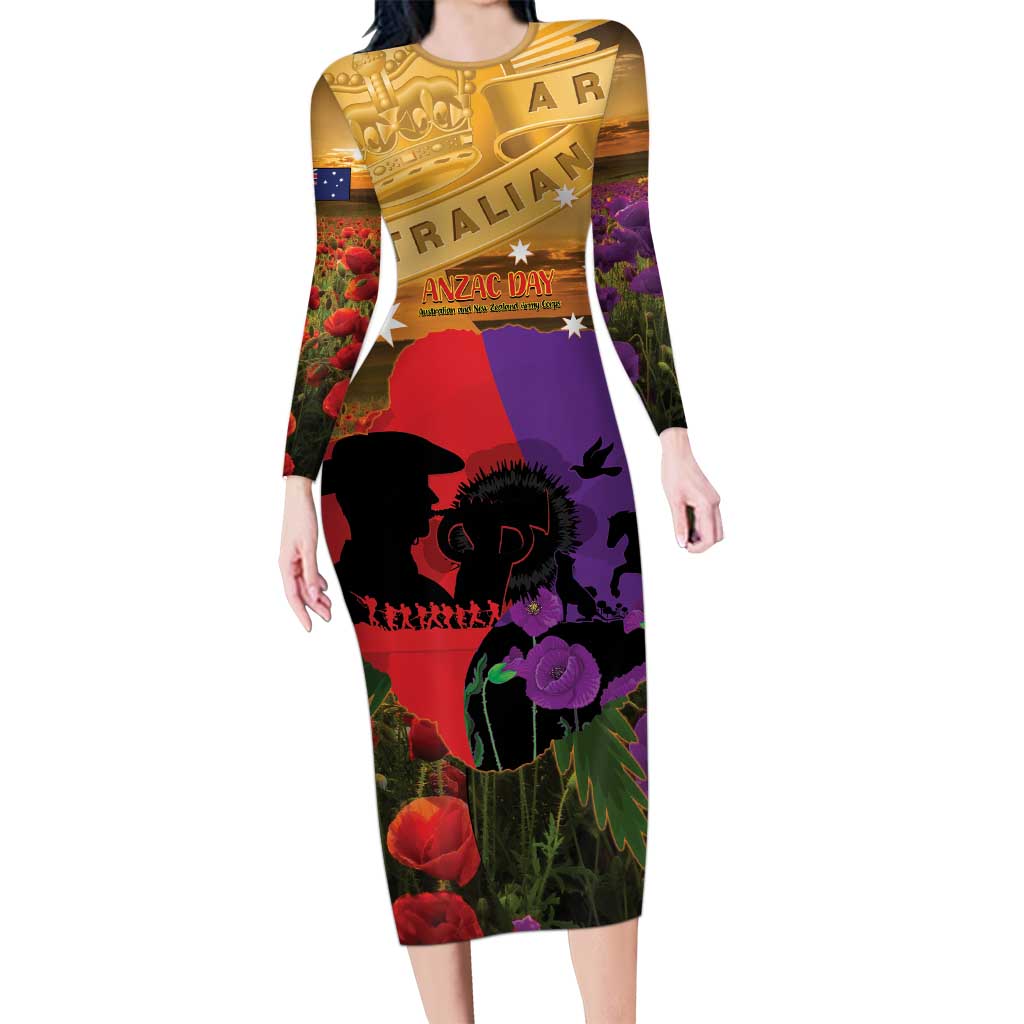 Australia ANZAC Day Long Sleeve Bodycon Dress Australian Army Animals Lest We Forget