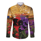 Australia ANZAC Day Long Sleeve Button Shirt Australian Army Animals Lest We Forget
