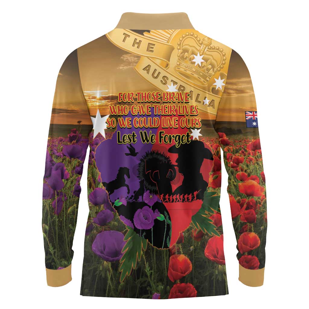 Australia ANZAC Day Long Sleeve Polo Shirt Australian Army Animals Lest We Forget