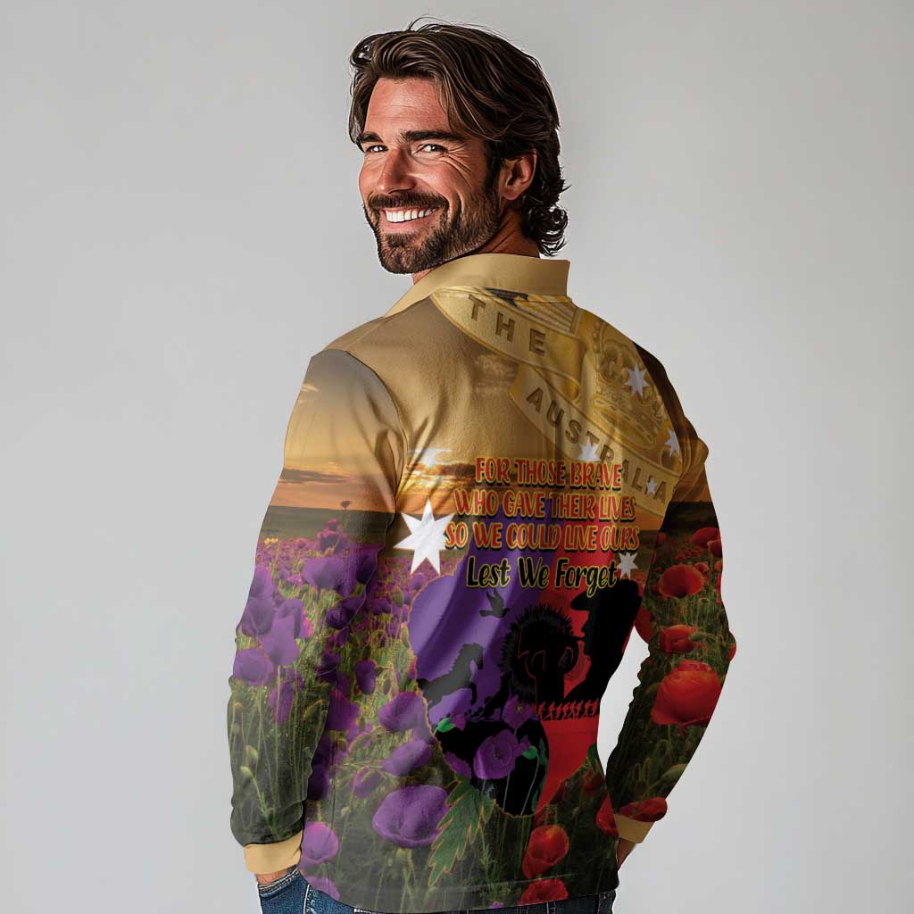 Australia ANZAC Day Long Sleeve Polo Shirt Australian Army Animals Lest We Forget
